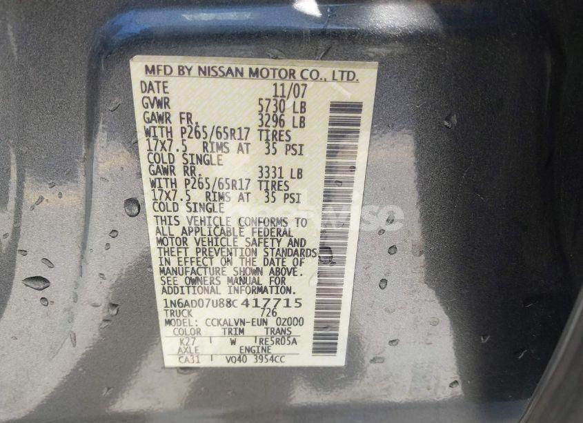 Photo 9 of 2008 Nissan Frontier LE (VIN 1N6AD07U88C417715)