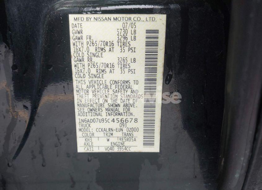 Photo 9 of 2005 Nissan Frontier SE (VIN 1N6AD07U95C456678)