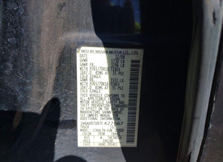 Photo 9 of 2007 Nissan Frontier SE (VIN 1N6AD07U97C427667)