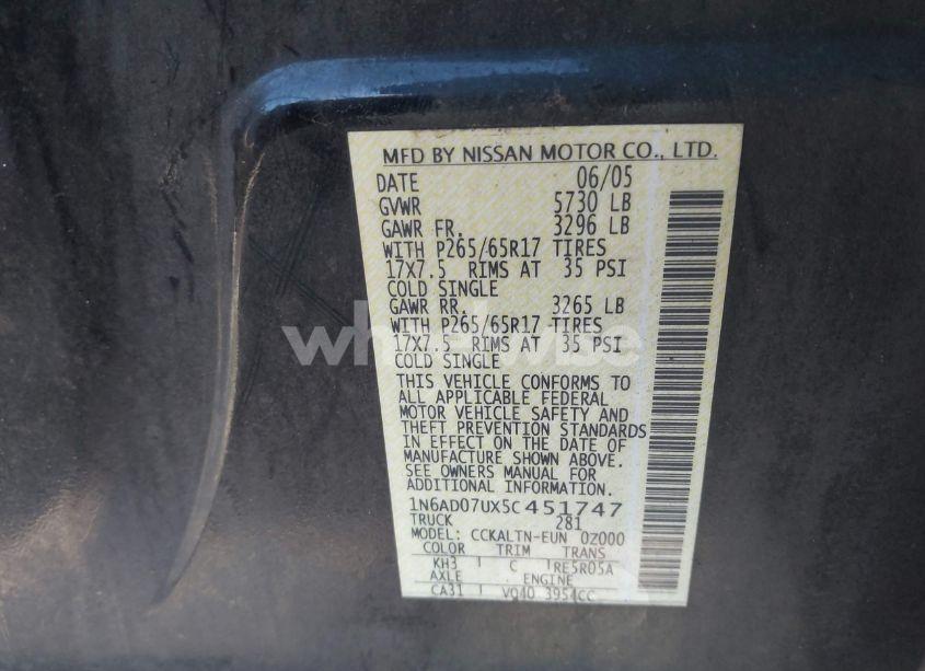 Photo 9 of 2005 Nissan Frontier LE (VIN 1N6AD07UX5C451747)