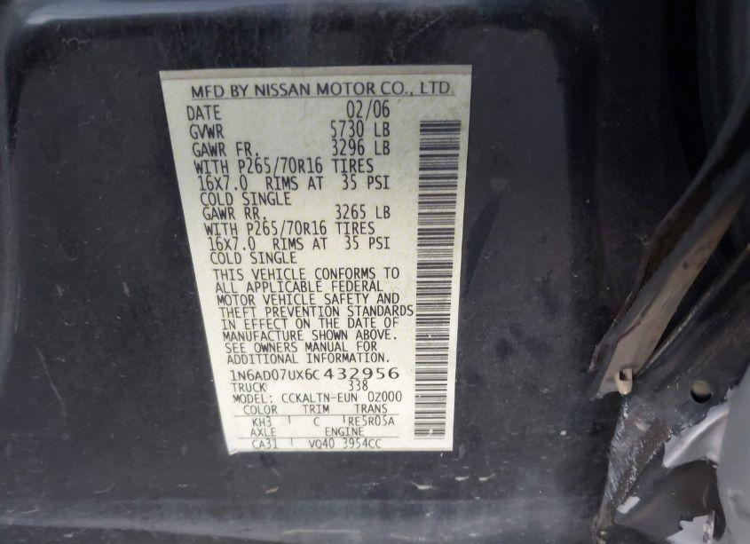 Photo 9 of 2006 Nissan Frontier SE (VIN 1N6AD07UX6C432956)