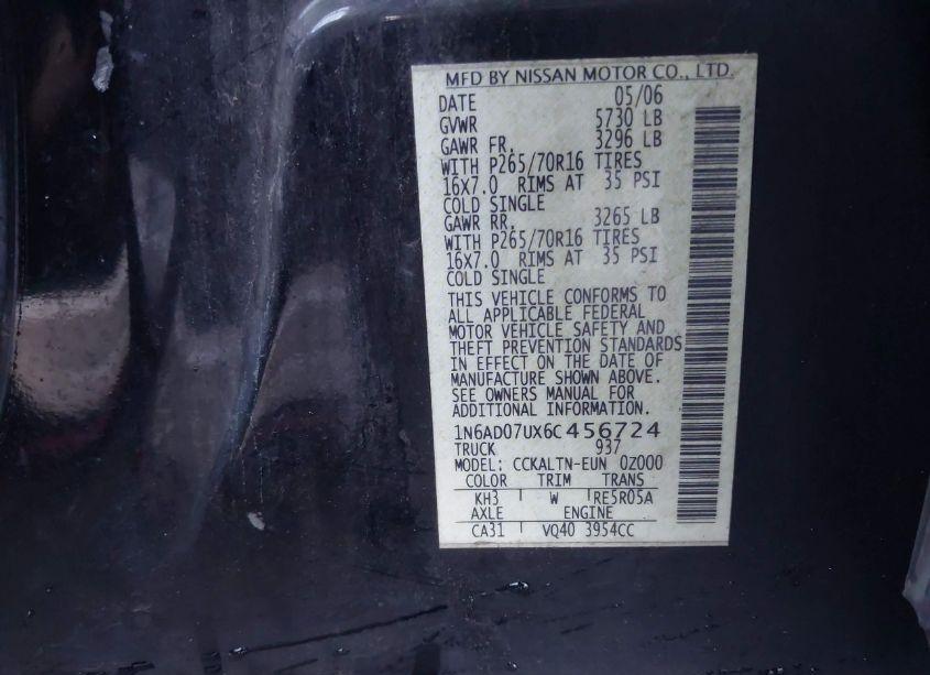 Photo 9 of 2006 Nissan Frontier SE (VIN 1N6AD07UX6C456724)