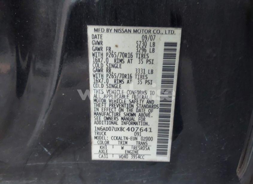 Photo 9 of 2008 Nissan Frontier SE (VIN 1N6AD07UX8C407641)