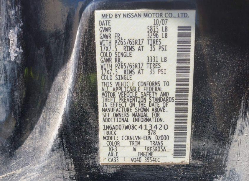 Photo 9 of 2008 Nissan Frontier LE (VIN 1N6AD07W08C413420)