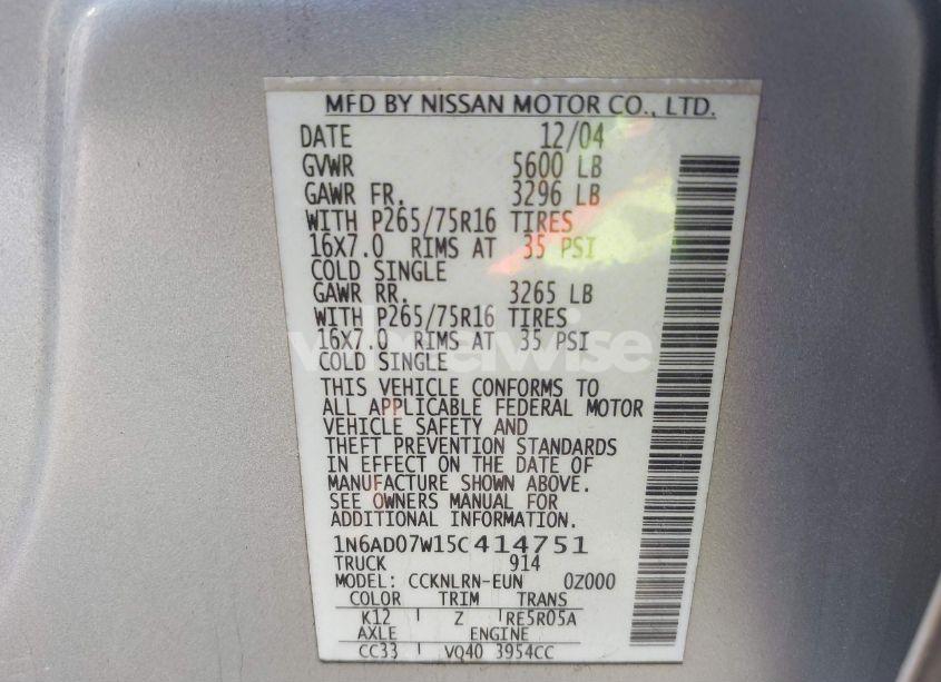 Photo 9 of 2005 Nissan Frontier NISMO OFF ROAD (VIN 1N6AD07W15C414751)