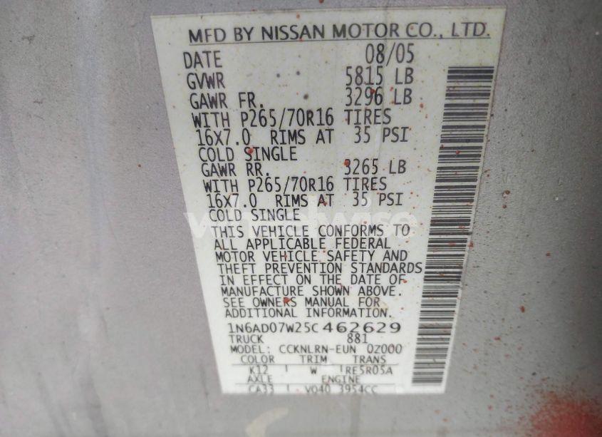 Photo 9 of 2005 Nissan Frontier SE (VIN 1N6AD07W25C462629)