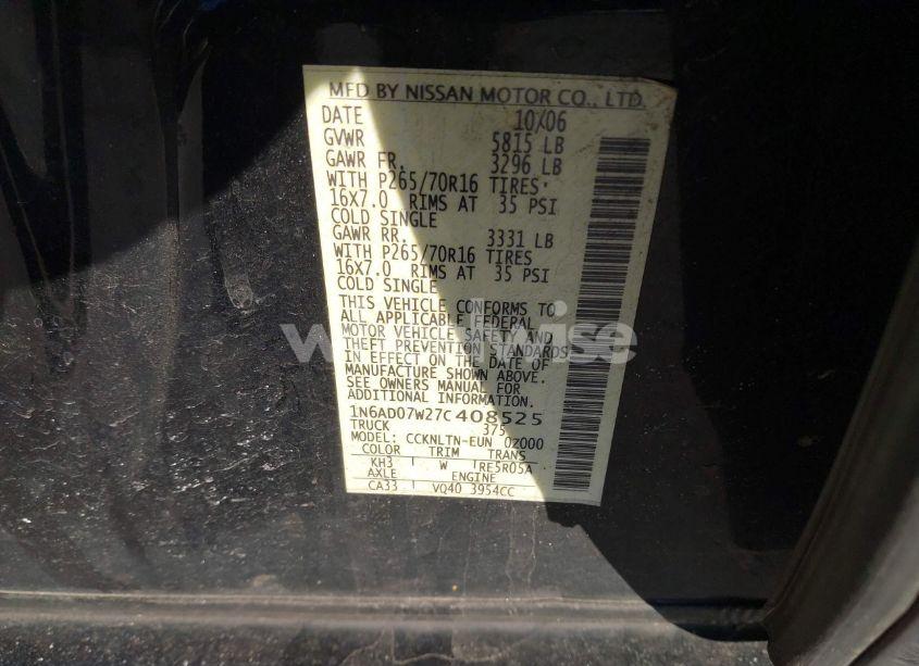 Photo 9 of 2007 Nissan Frontier SE (VIN 1N6AD07W27C408525)
