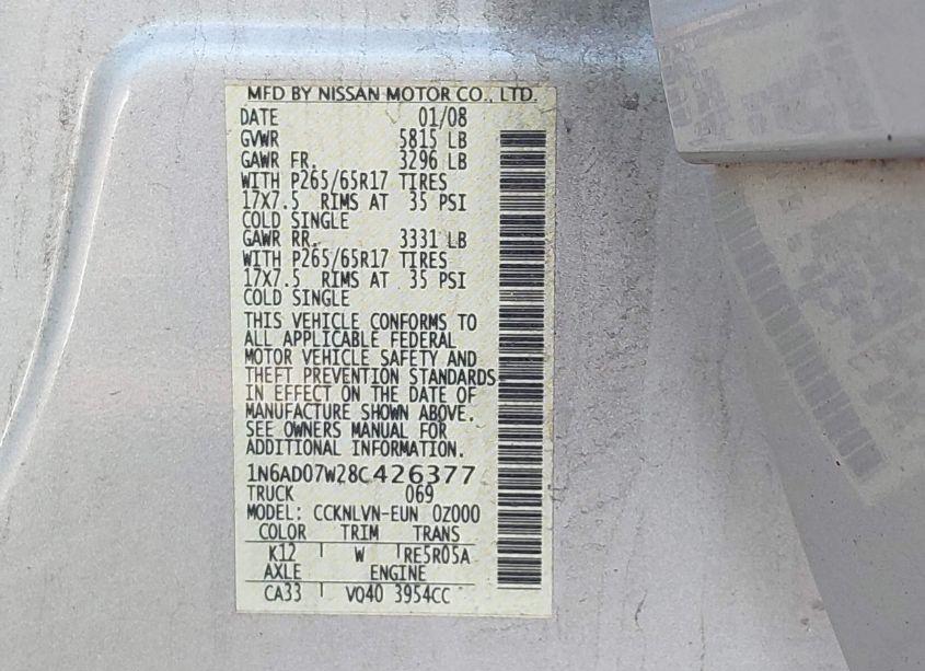Photo 9 of 2008 Nissan Frontier LE (VIN 1N6AD07W28C426377)
