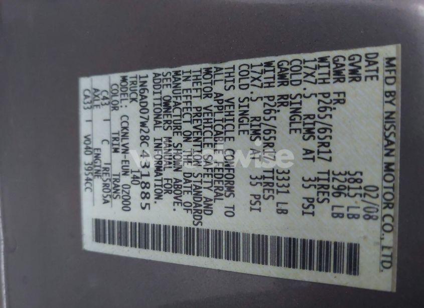 Photo 9 of 2008 Nissan Frontier LE (VIN 1N6AD07W28C431885)