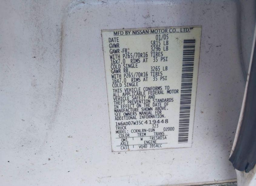 Photo 9 of 2005 Nissan Frontier SE (VIN 1N6AD07W35C419448)