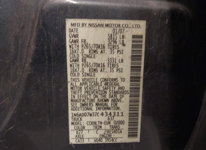 Photo 9 of 2007 Nissan Frontier SE (VIN 1N6AD07W37C434311)