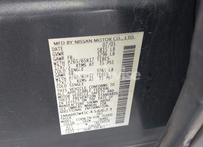 Photo 9 of 2005 Nissan Frontier LE (VIN 1N6AD07W45C456623)