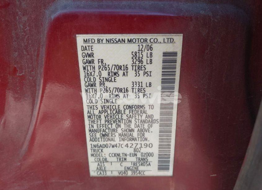 Photo 9 of 2007 Nissan Frontier SE (VIN 1N6AD07W47C427190)
