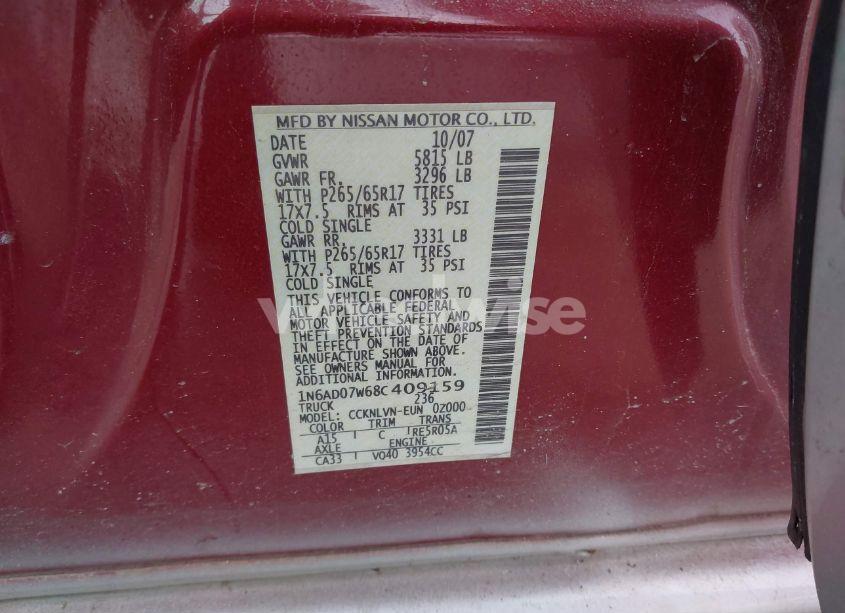 Photo 9 of 2008 Nissan Frontier LE (VIN 1N6AD07W68C409159)