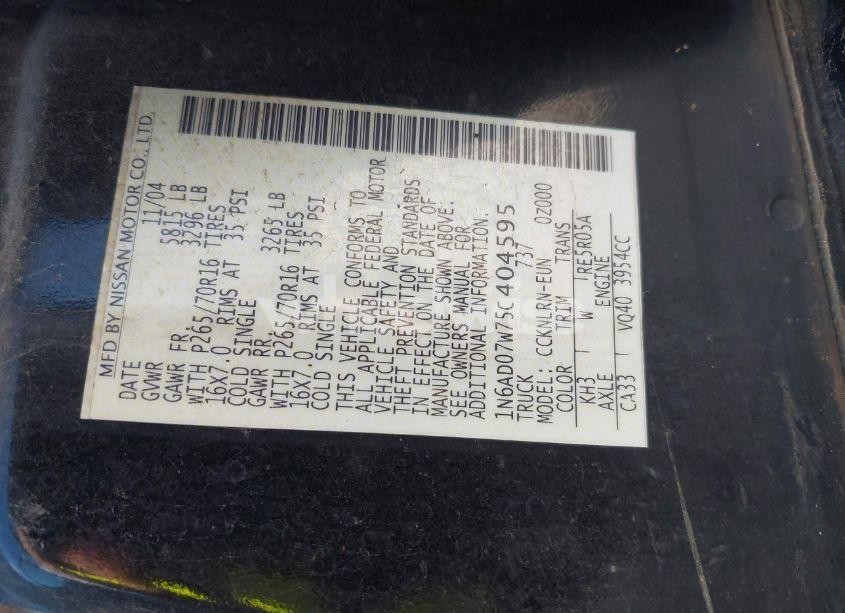 Photo 9 of 2005 Nissan Frontier SE (VIN 1N6AD07W75C404595)