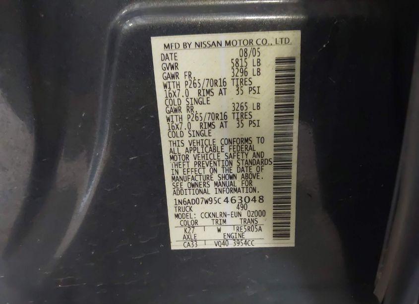 Photo 9 of 2005 Nissan Frontier SE (VIN 1N6AD07W95C463048)