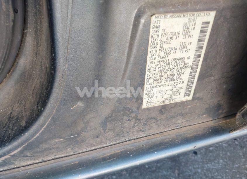 Photo 9 of 2007 Nissan Frontier SE (VIN 1N6AD07W97C437178)