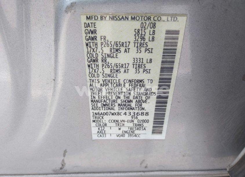 Photo 9 of 2008 Nissan Frontier LE (VIN 1N6AD07WX8C433688)