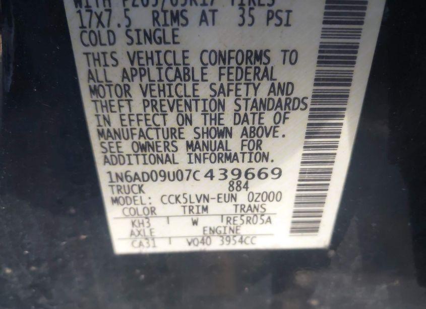 Photo 9 of 2007 Nissan Frontier LE (VIN 1N6AD09U07C439669)