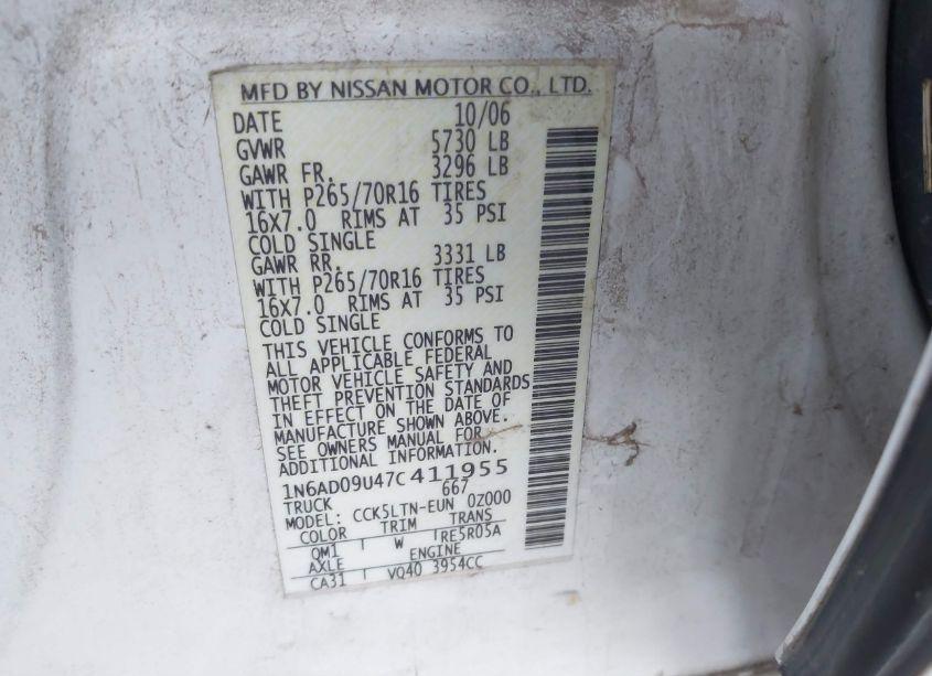 Photo 9 of 2007 Nissan Frontier SE (VIN 1N6AD09U47C411955)