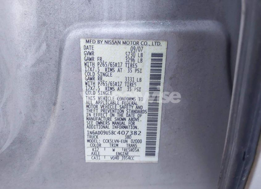 Photo 9 of 2008 Nissan Frontier LE (VIN 1N6AD09U58C407382)