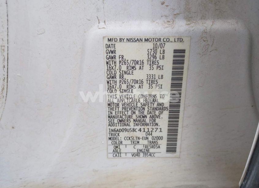 Photo 9 of 2008 Nissan Frontier SE (VIN 1N6AD09U58C411271)