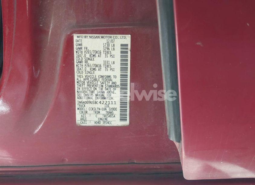 Photo 9 of 2008 Nissan Frontier SE (VIN 1N6AD09U58C422111)