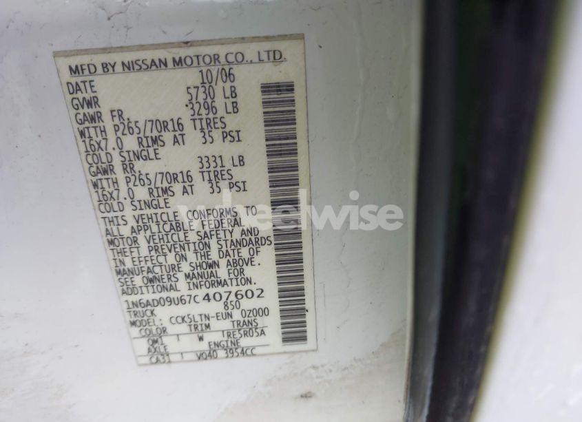 Photo 9 of 2007 Nissan Frontier SE (VIN 1N6AD09U67C407602)