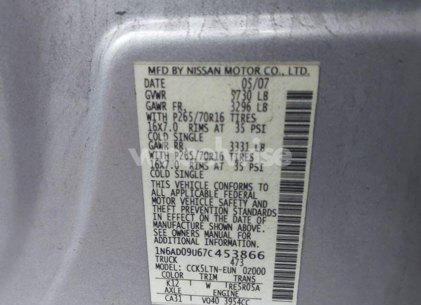 Photo 9 of 2007 Nissan Frontier SE (VIN 1N6AD09U67C453866)