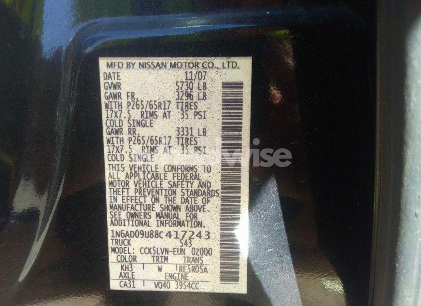 Photo 9 of 2008 Nissan Frontier LE (VIN 1N6AD09U88C417243)