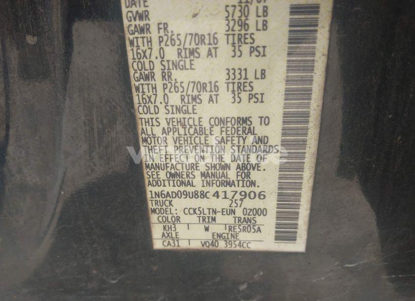 Photo 9 of 2008 Nissan Frontier SE (VIN 1N6AD09U88C417906)