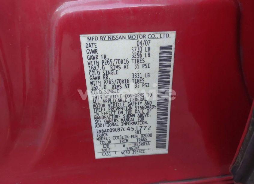 Photo 9 of 2007 Nissan Frontier SE (VIN 1N6AD09U97C451772)