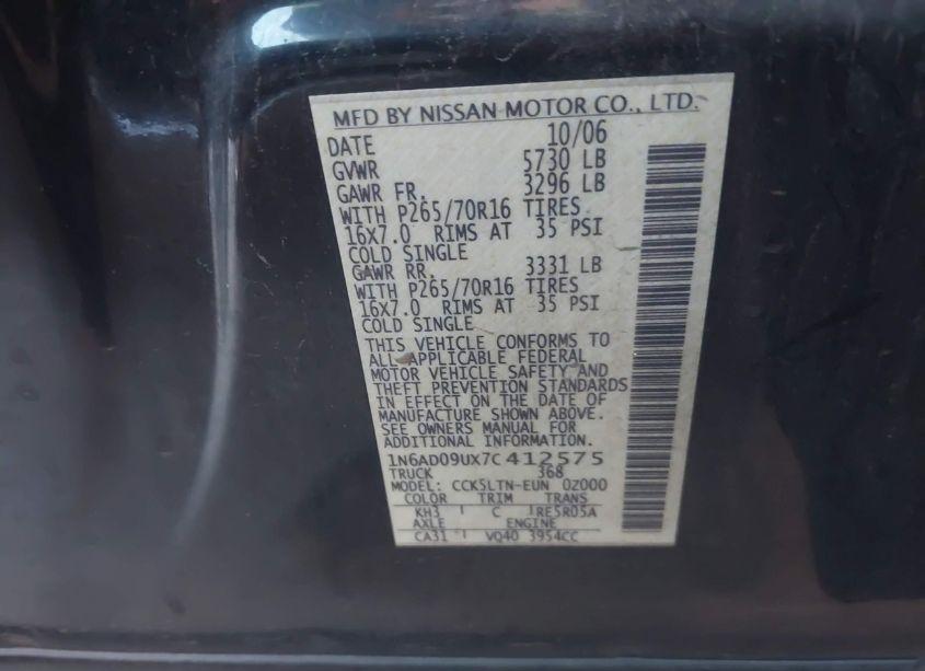 Photo 9 of 2007 Nissan Frontier SE (VIN 1N6AD09UX7C412575)