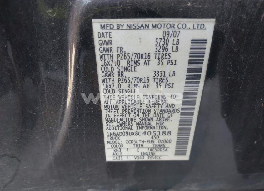 Photo 9 of 2008 Nissan Frontier SE (VIN 1N6AD09UX8C405188)