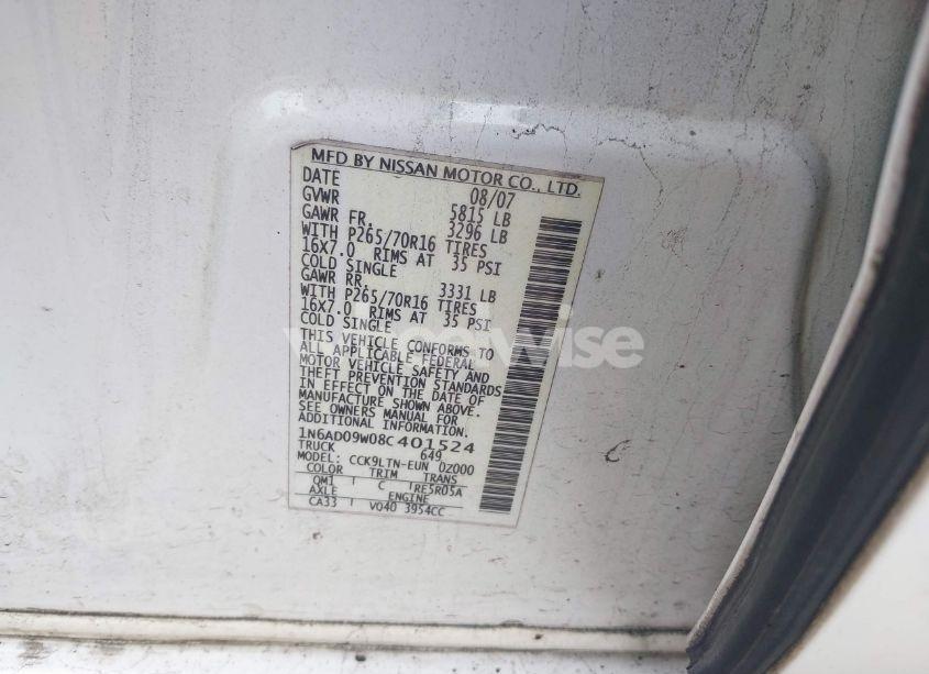 Photo 9 of 2008 Nissan Frontier SE (VIN 1N6AD09W08C401524)