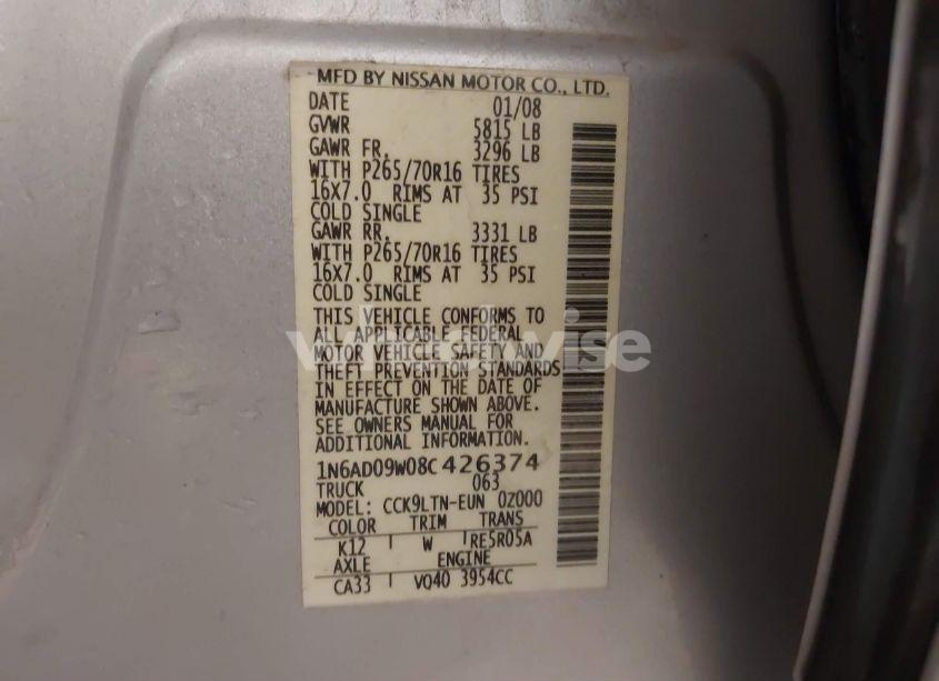 Photo 9 of 2008 Nissan Frontier SE (VIN 1N6AD09W08C426374)