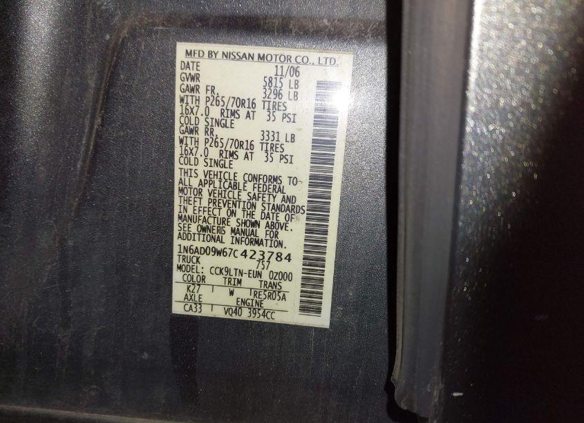 Photo 9 of 2007 Nissan Frontier SE (VIN 1N6AD09W67C423784)