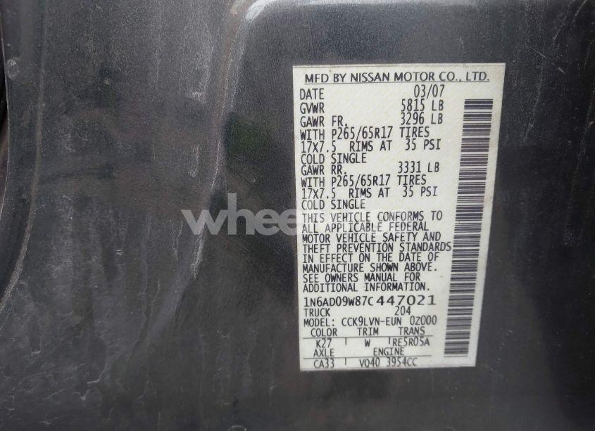 Photo 9 of 2007 Nissan Frontier LE (VIN 1N6AD09W87C447021)