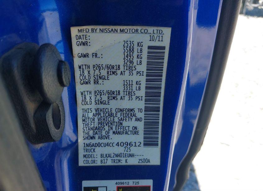 Photo 9 of 2012 Nissan Frontier SV (VIN 1N6AD0CU4CC409612)