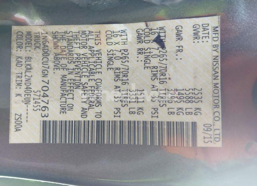 Photo 9 of 2016 Nissan Frontier SV (VIN 1N6AD0CU7GN704763)