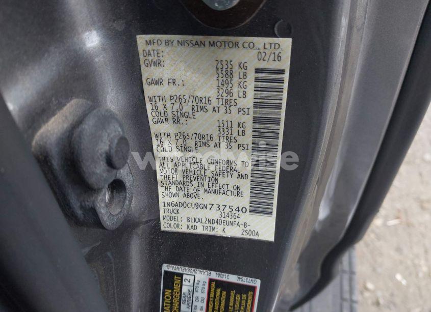 Photo 9 of 2016 Nissan Frontier DESERT RUNNER/SV (VIN 1N6AD0CU9GN737540)