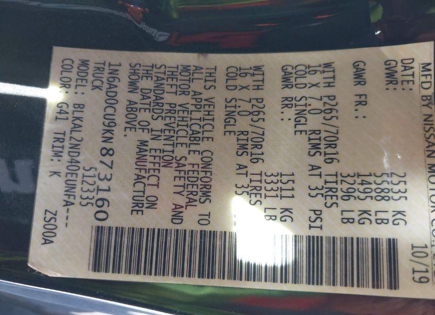 Photo 9 of 2019 Nissan Frontier SV (VIN 1N6AD0CU9KN873160)