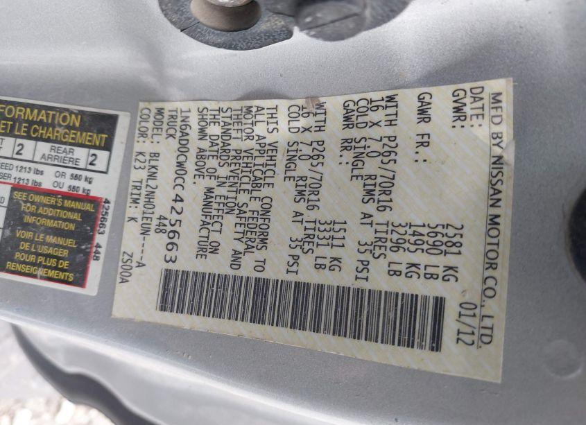 Photo 9 of 2012 Nissan Frontier SV (VIN 1N6AD0CW0CC425663)