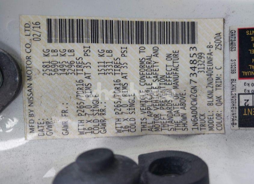 Photo 9 of 2016 Nissan Frontier SV (VIN 1N6AD0CW2GN734853)