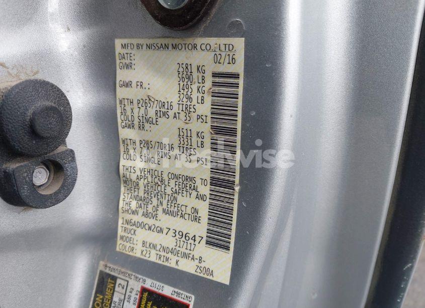 Photo 9 of 2016 Nissan Frontier SV (VIN 1N6AD0CW2GN739647)