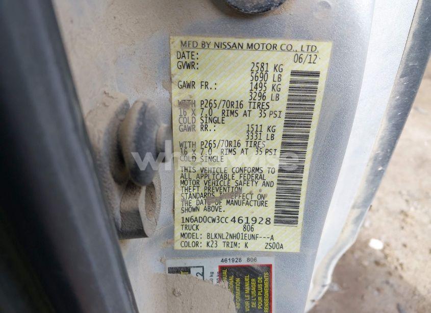 Photo 9 of 2012 Nissan Frontier SV (VIN 1N6AD0CW3CC461928)