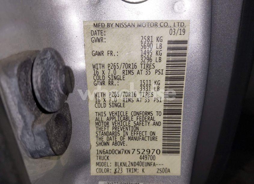 Photo 9 of 2019 Nissan Frontier SV (VIN 1N6AD0CW7KN752970)