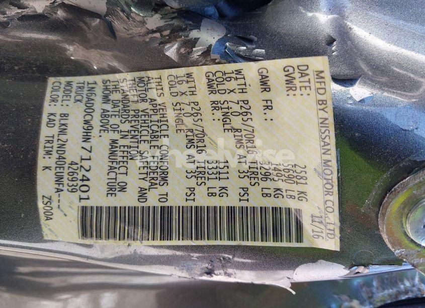 Photo 9 of 2017 Nissan Frontier SV (VIN 1N6AD0CW9HN712401)