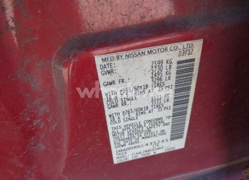 Photo 9 of 2012 Nissan Frontier SV (VIN 1N6AD0ER0CC435245)