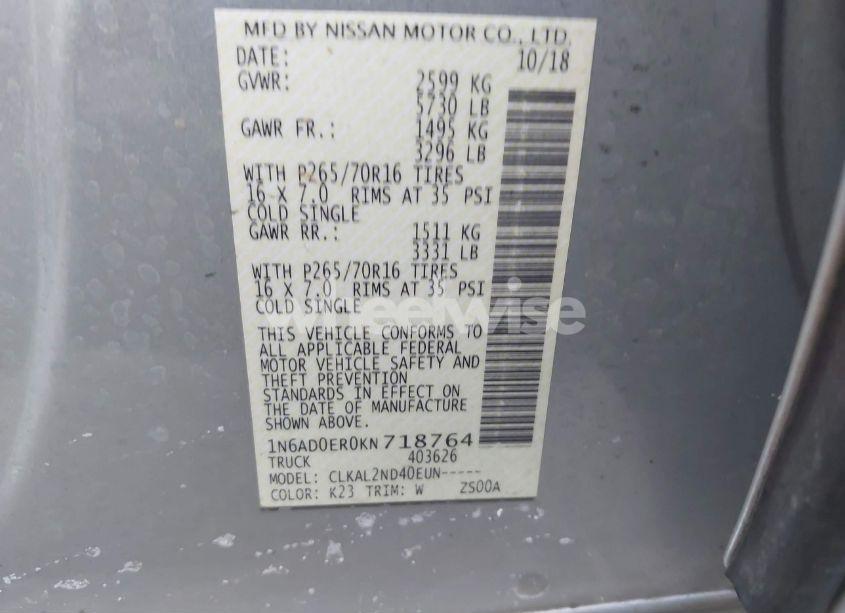 Photo 9 of 2019 Nissan Frontier SV (VIN 1N6AD0ER0KN718764)